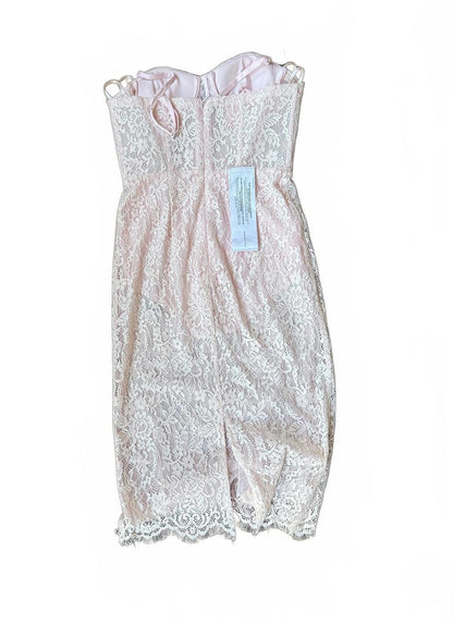 New BCBG Women's Pink Lace Mesh Midi Dress with Built in Bodysuit, size 4