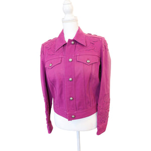 Etro Milano Womens Embroidered Fuchsia Denim Jacket, Size 42 NWT