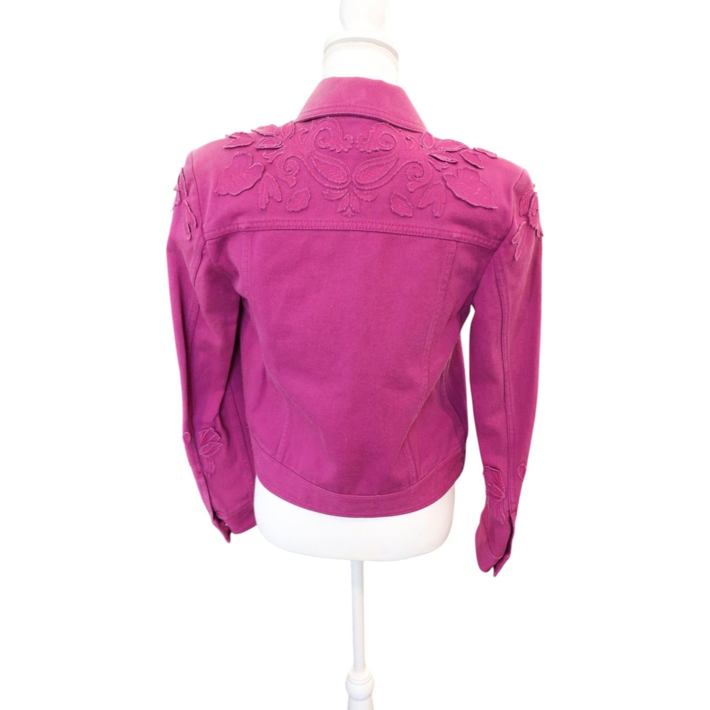 Etro Milano Womens Embroidered Fuchsia Denim Jacket, Size 42 NWT