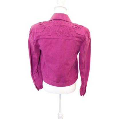 Etro Milano Womens Embroidered Fuchsia Denim Jacket, Size 42 NWT