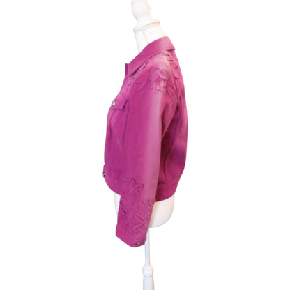 Etro Milano Womens Embroidered Fuchsia Denim Jacket, Size 42 NWT