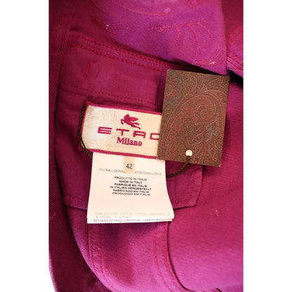 Etro Milano Womens Embroidered Fuchsia Denim Jacket, Size 42 NWT