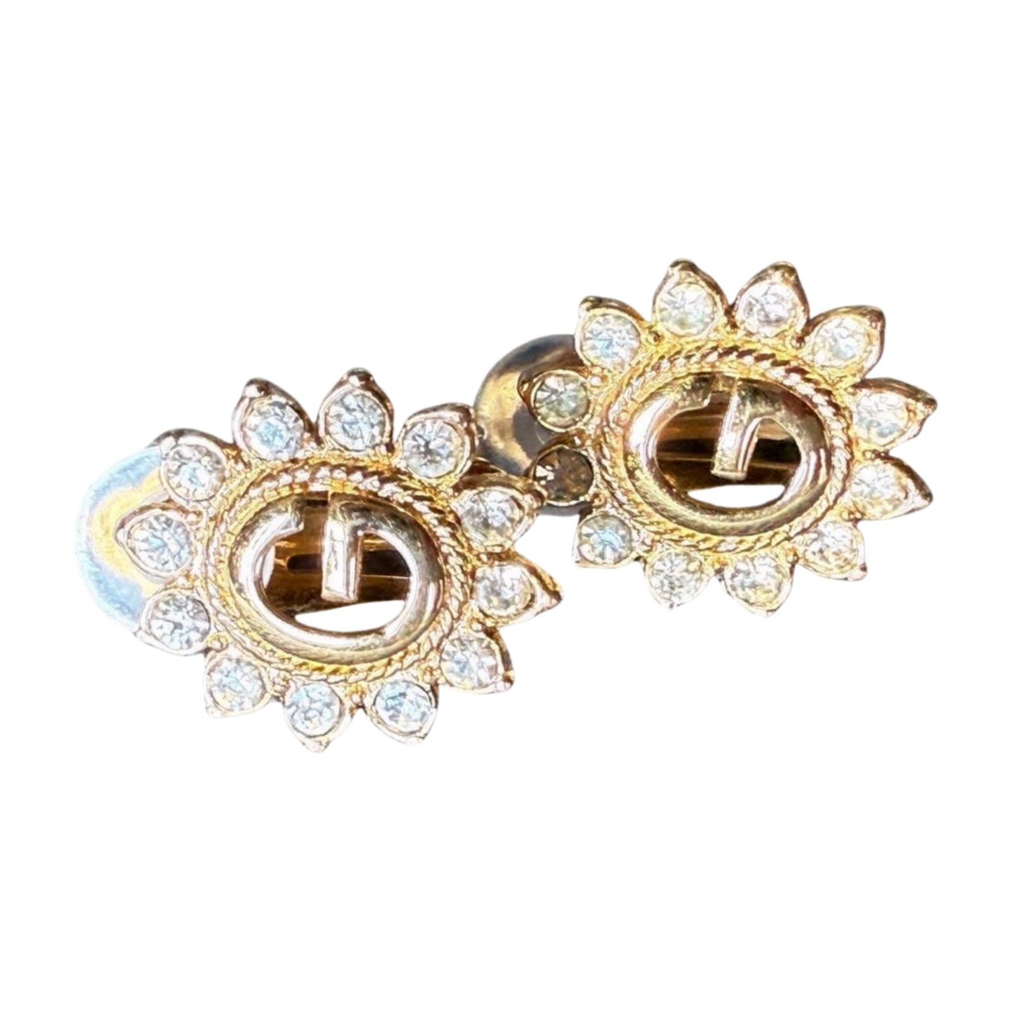 Vintage Givenchy Gold Tone Clip-On Earrings with Clear Rhinestones