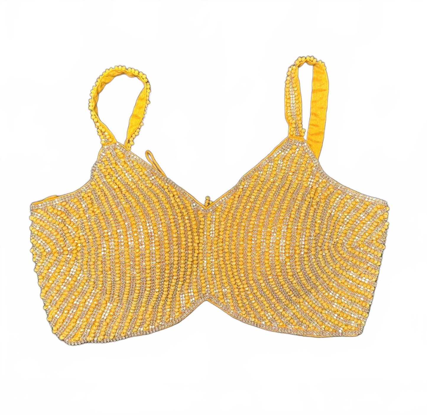 Yellow and Crystal Beaded Women's Corset Bra Top, S/M