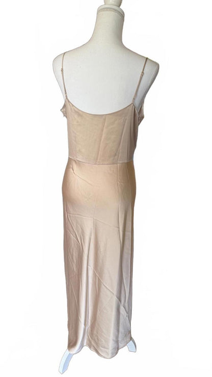 New Vince Gold Satin Slip Dress with Spaghetti Straps, Size 10