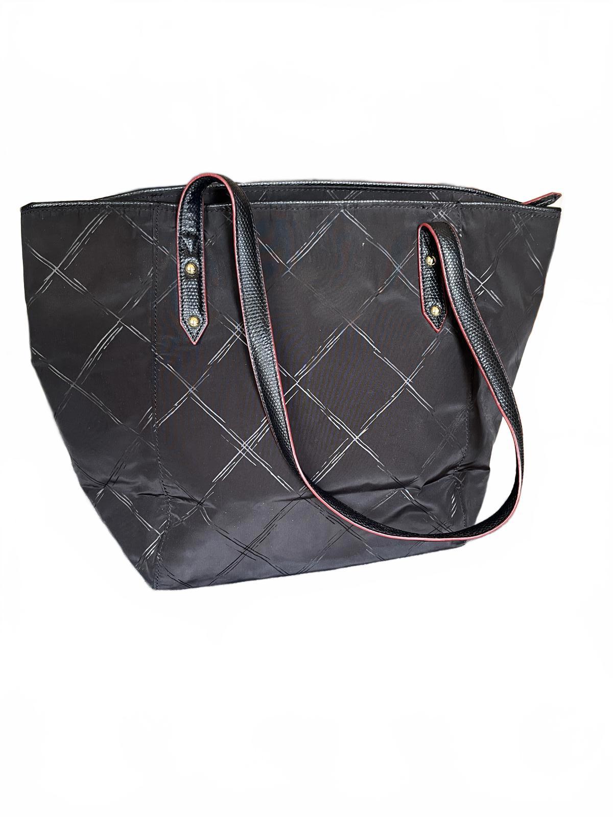 Vera Bradley Black Quilted Tote Bag with Leather Trim