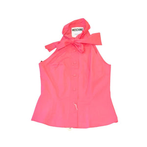 Moschino Pink Halter Neck Blouse With Bow Detail Size 40 100% Cotton