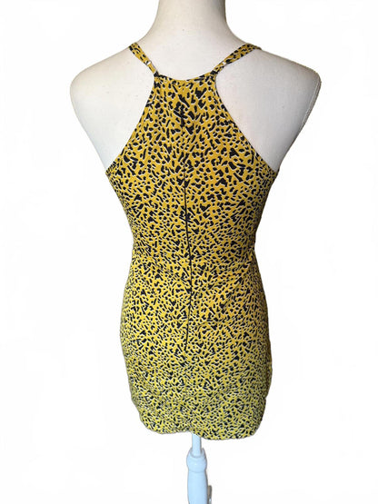 BCBG Yellow and Black Patterned Women's Mini Dress, size 4