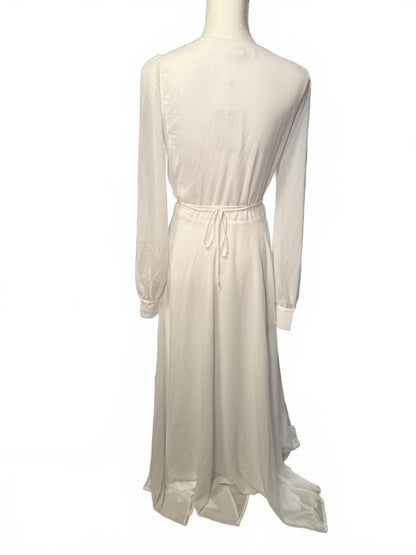 New Lulus Long Sleeve White Wrap Maxi Dress with Button Sleeve Details, Large