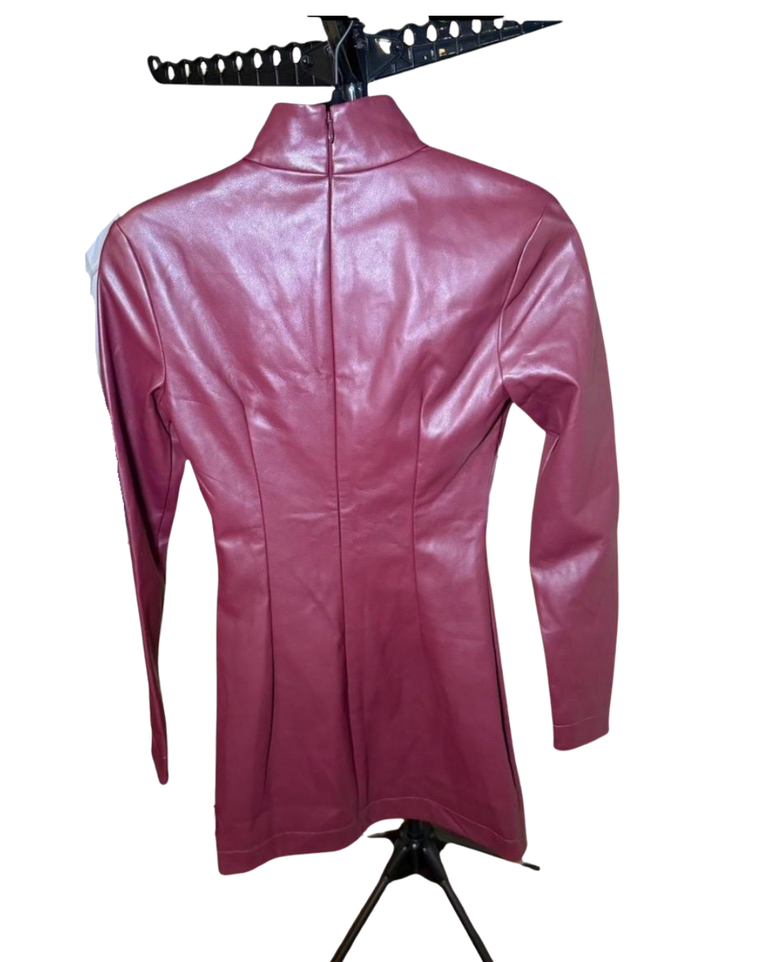 New STAUD Womens Dress Size 0 Burgundy Mini Faux Leather Mock Neck Bodycon