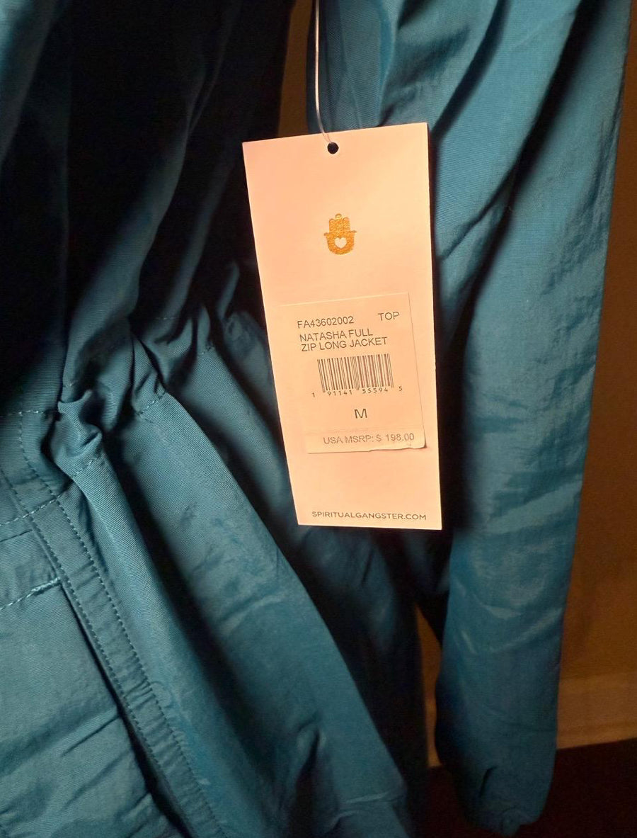 Spiritual Gangster Natasha Jacket, Women’s Medium, Teal Blue (Oversized Fit)