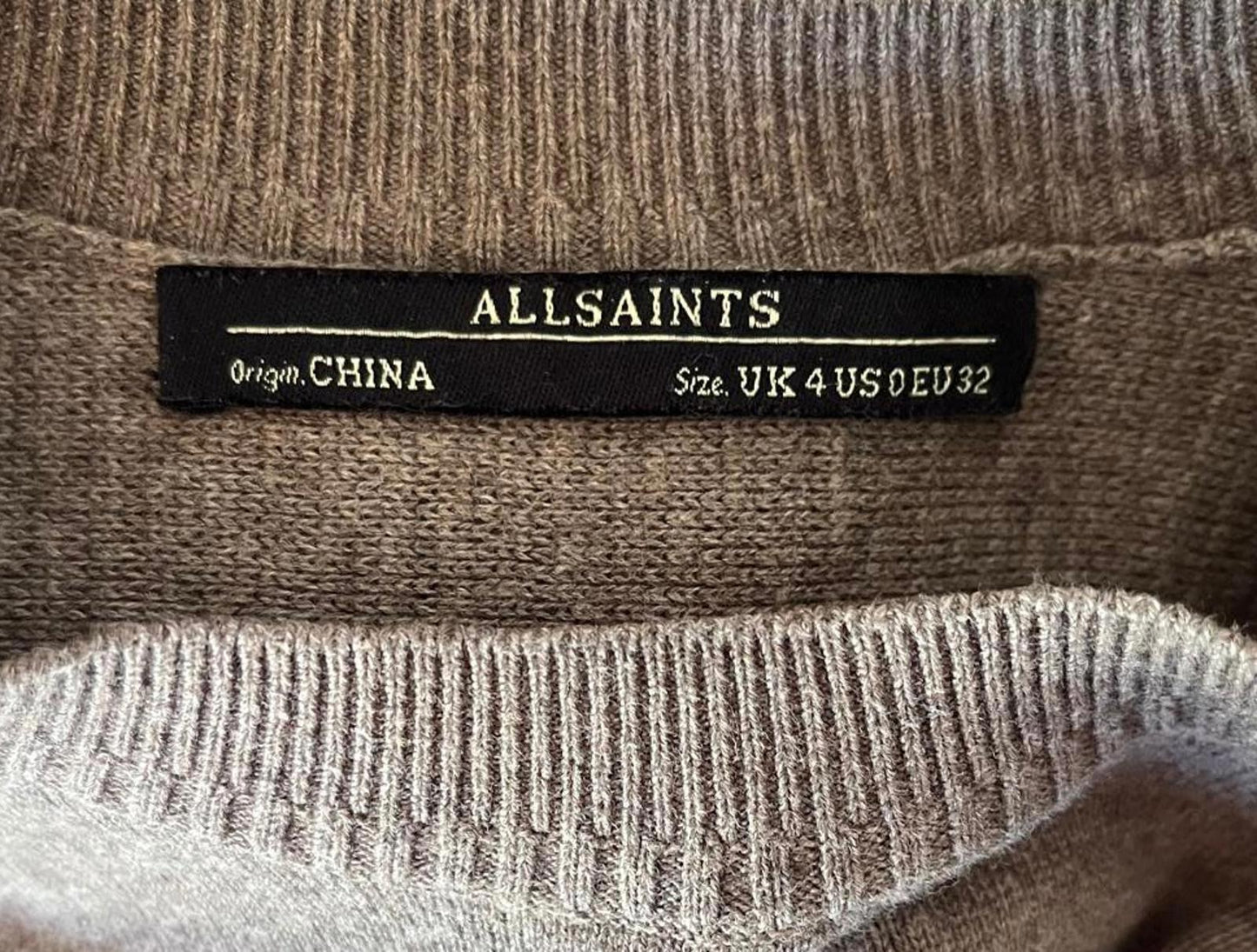All Saints Long Sleeve Knit Dress in Brown, Size 0