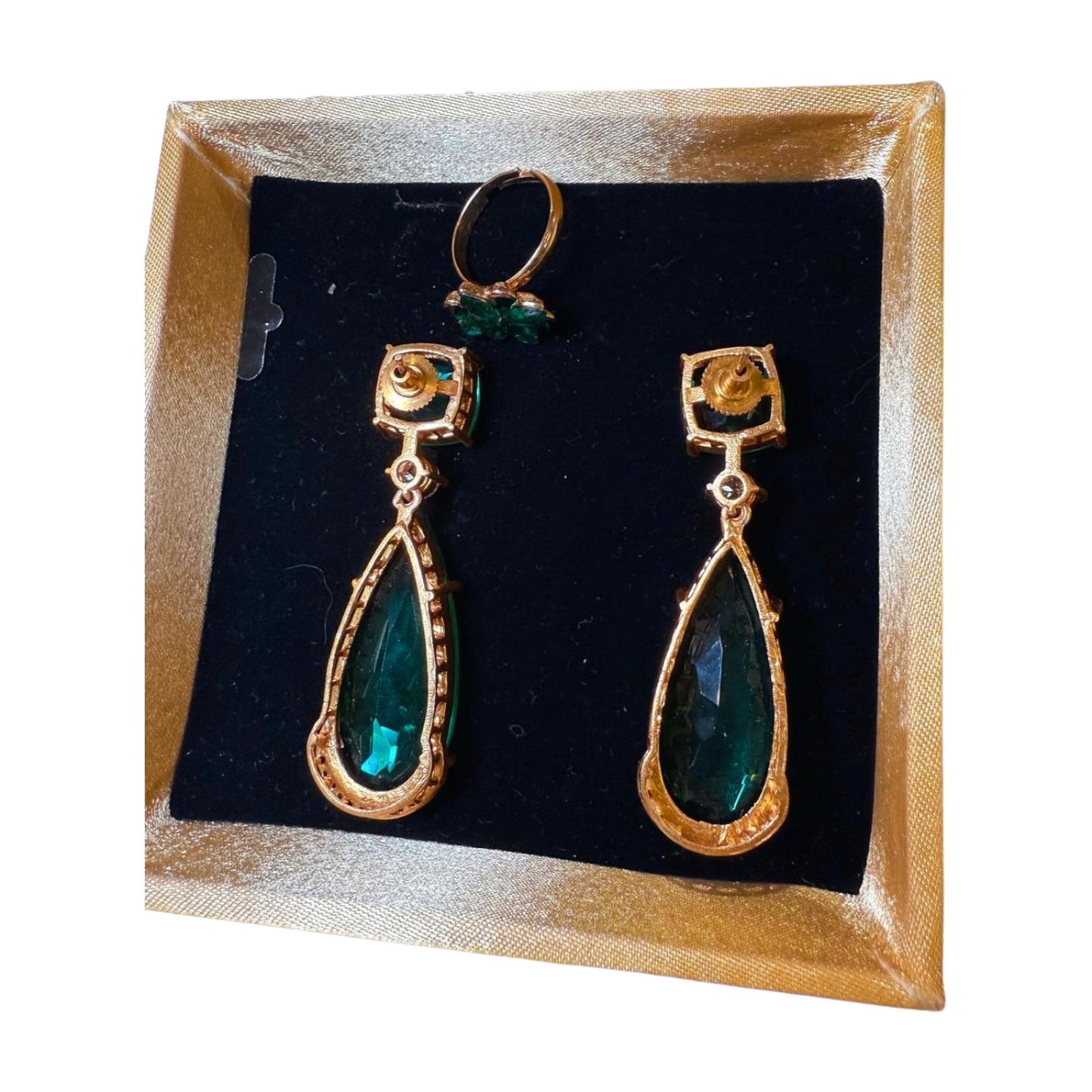 New Emerald Tone Statement Earring & Ring Set