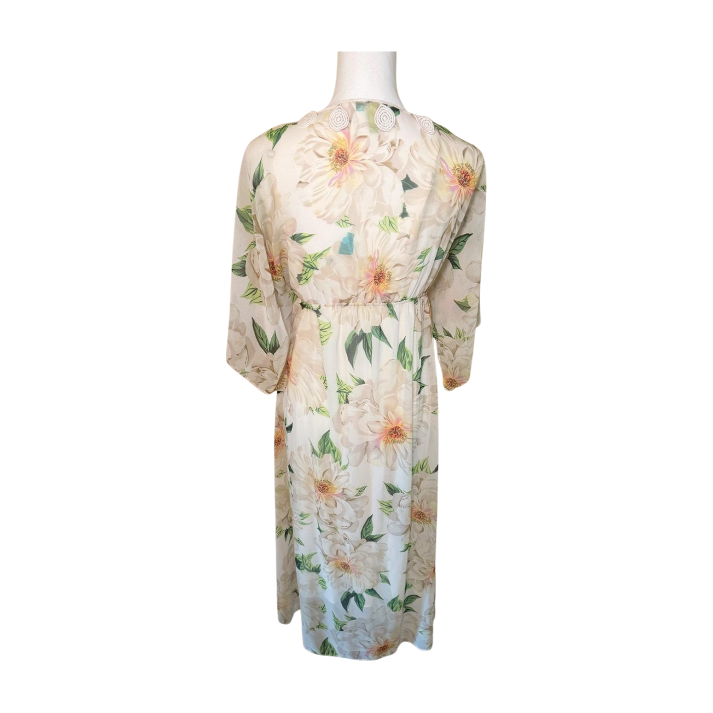 Farm Rio Dahlia Floral Crochet Trim Maxi Dress, Size XS
