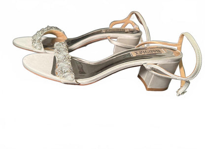 Badgley Mischka Light Blue Embellished Block Heel Sandals, size 8.5