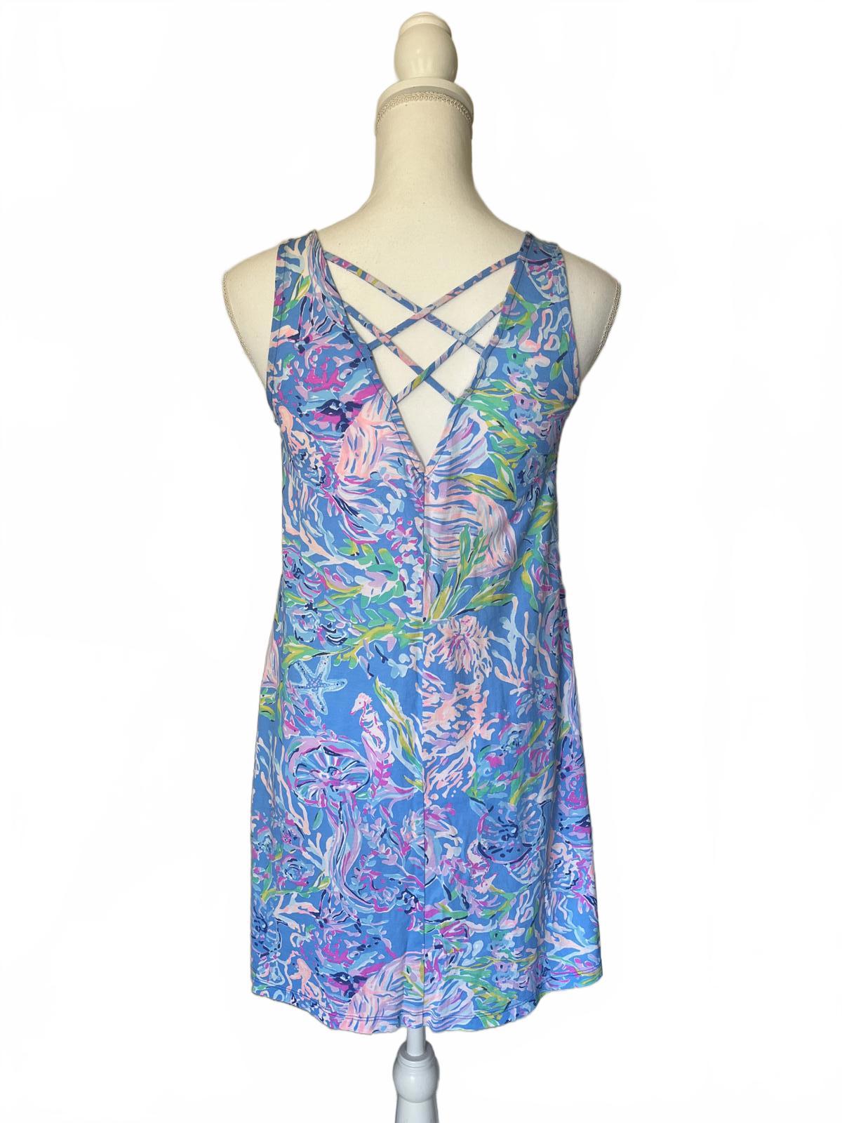 Lilly Pulitzer Sleeveless Blue Floral Print Dress with Crisscross Back, XS