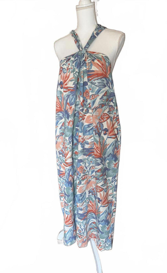 New Faherty Halter Midi Floral Pattern Dress, Size Large