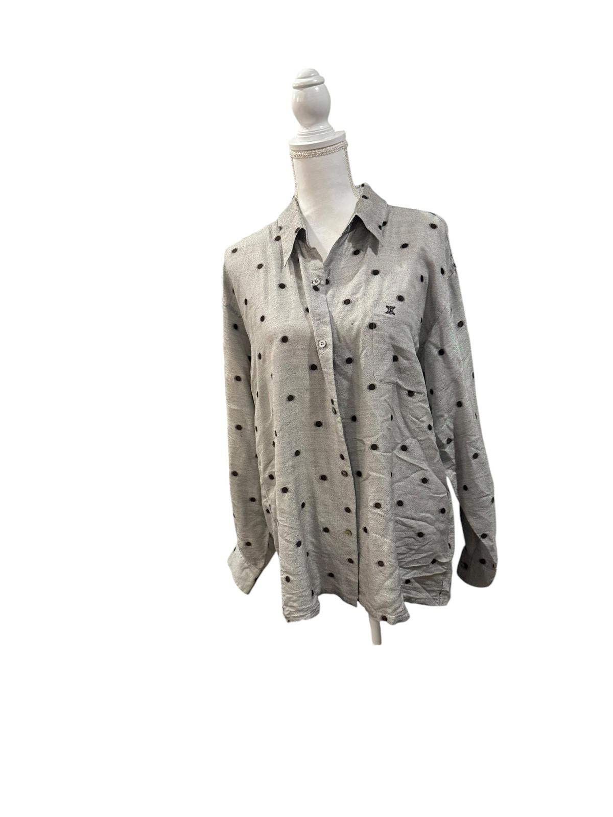Celine Paris Polka Dot Button-Down Blouse, Size L