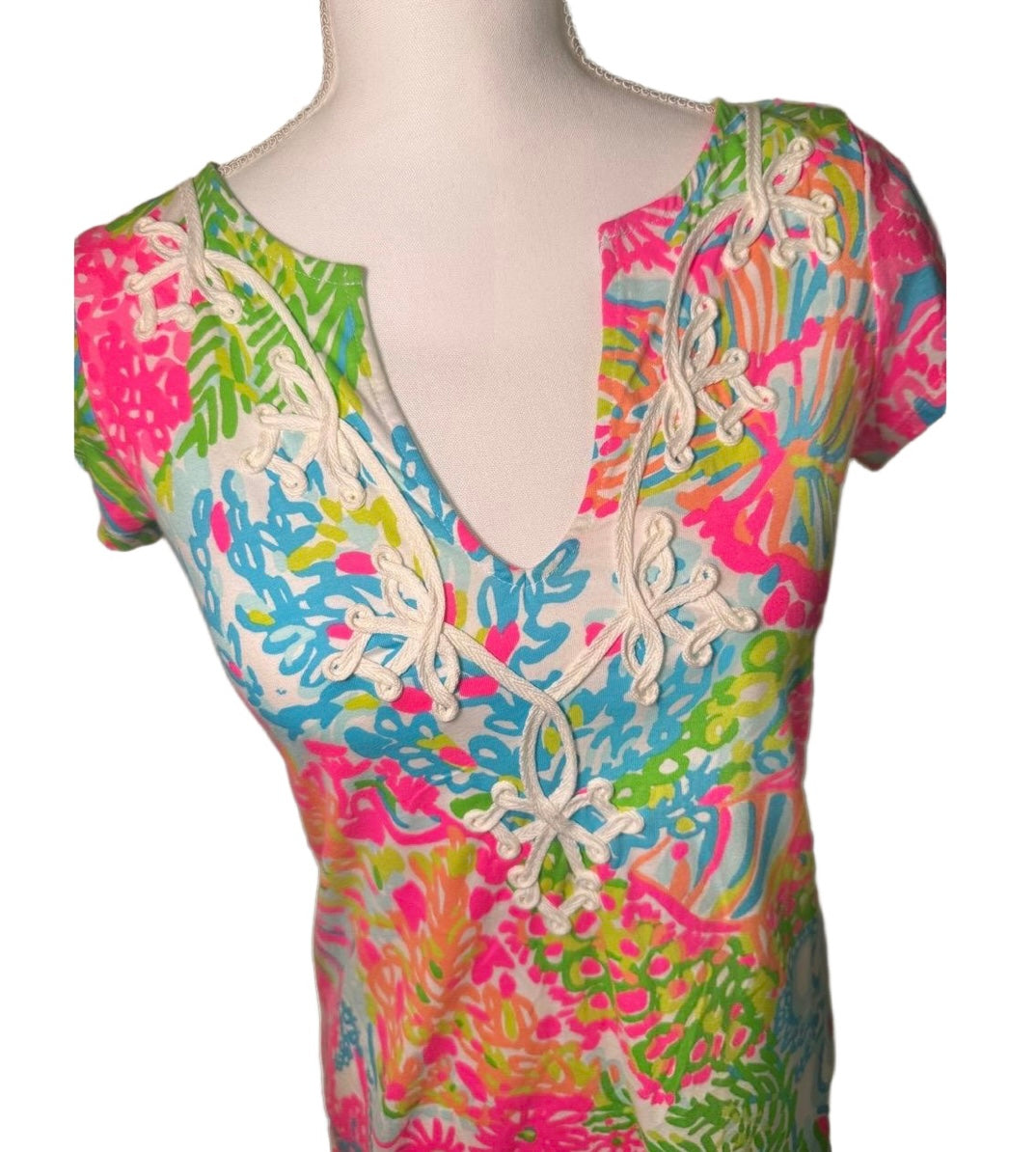 Lilly Pulitzer Shift Dress, Women’s XS, Multicolor Tropical Print, Pima Cotton