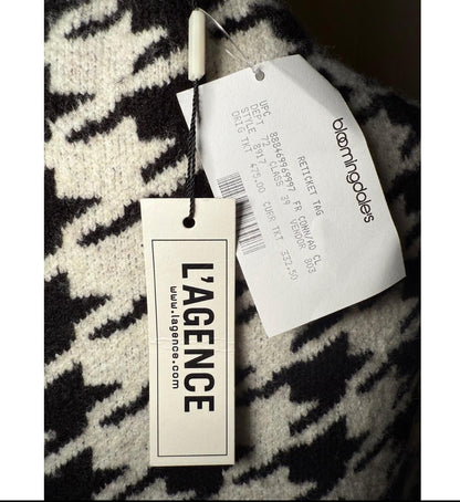 New L'AGENCE Womens Cardigan Black White Houndstooth, Large