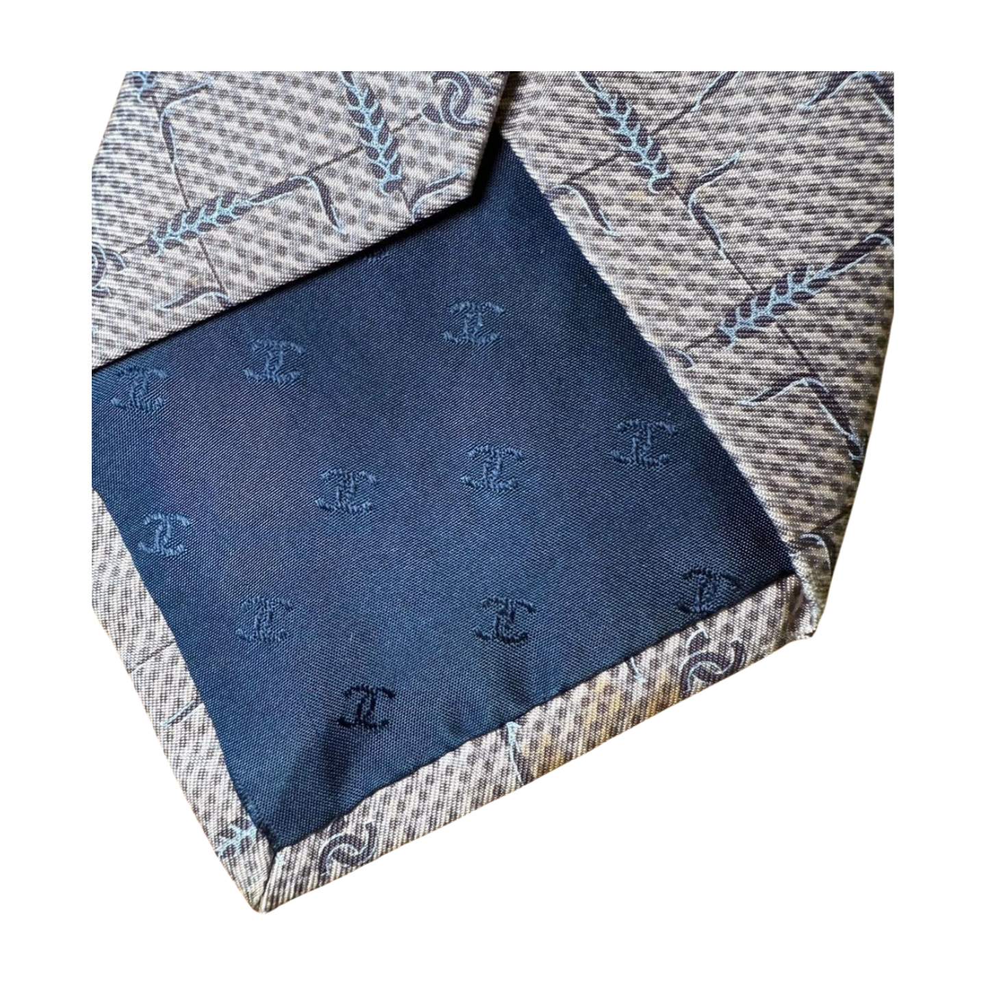 Chanel Paris Blue Silk Geometric CC Logo Tie