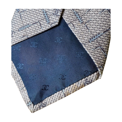 Chanel Paris Blue Silk Geometric CC Logo Tie