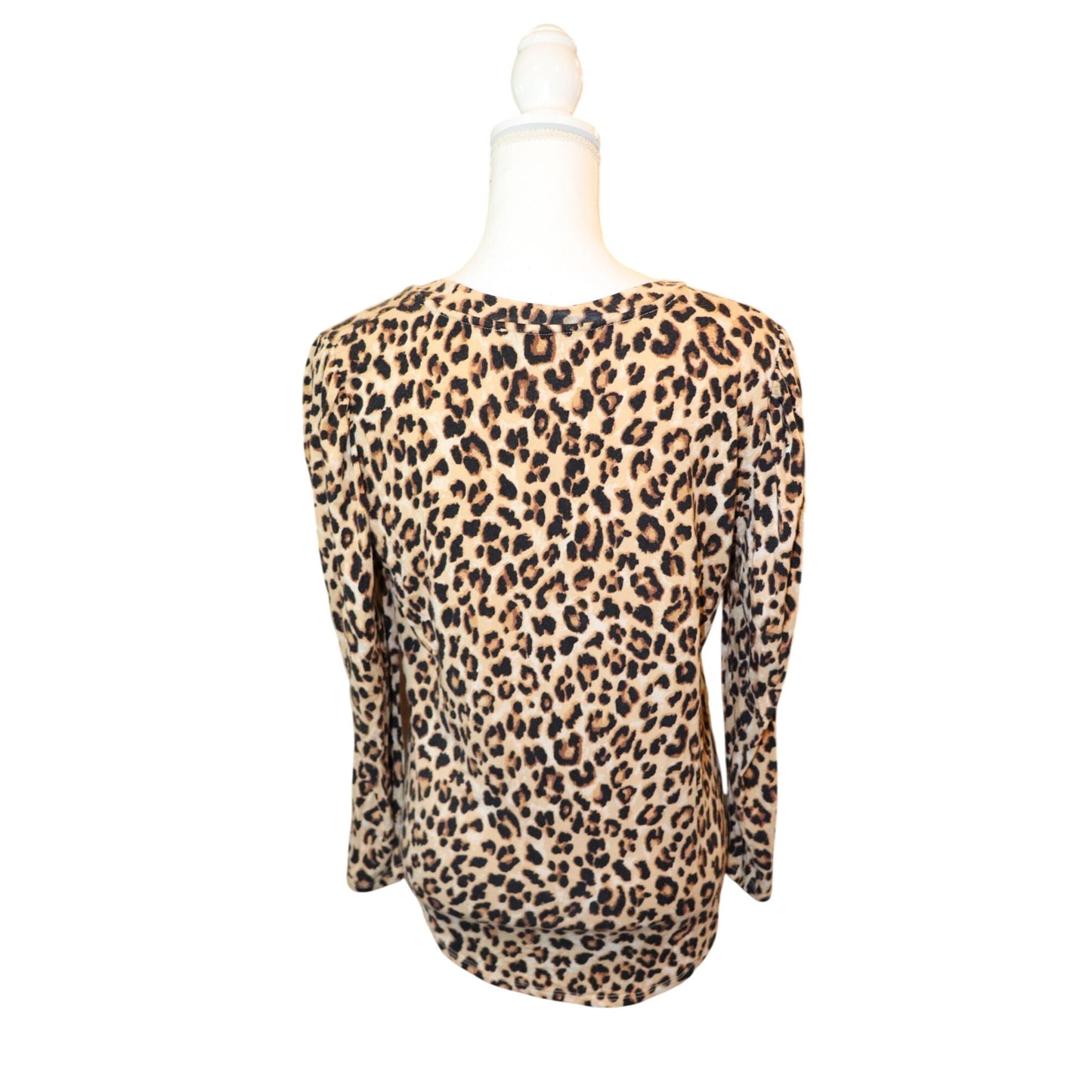 Veronica Beard orter Leopard High Neck Puff Sleeve Top, Medium