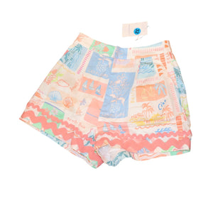 Prosperina Sienna Multi Print Cotton Tab Shorts, Medium NWT