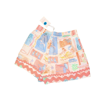 Prosperina Sienna Multi Print Cotton Tab Shorts, Medium NWT