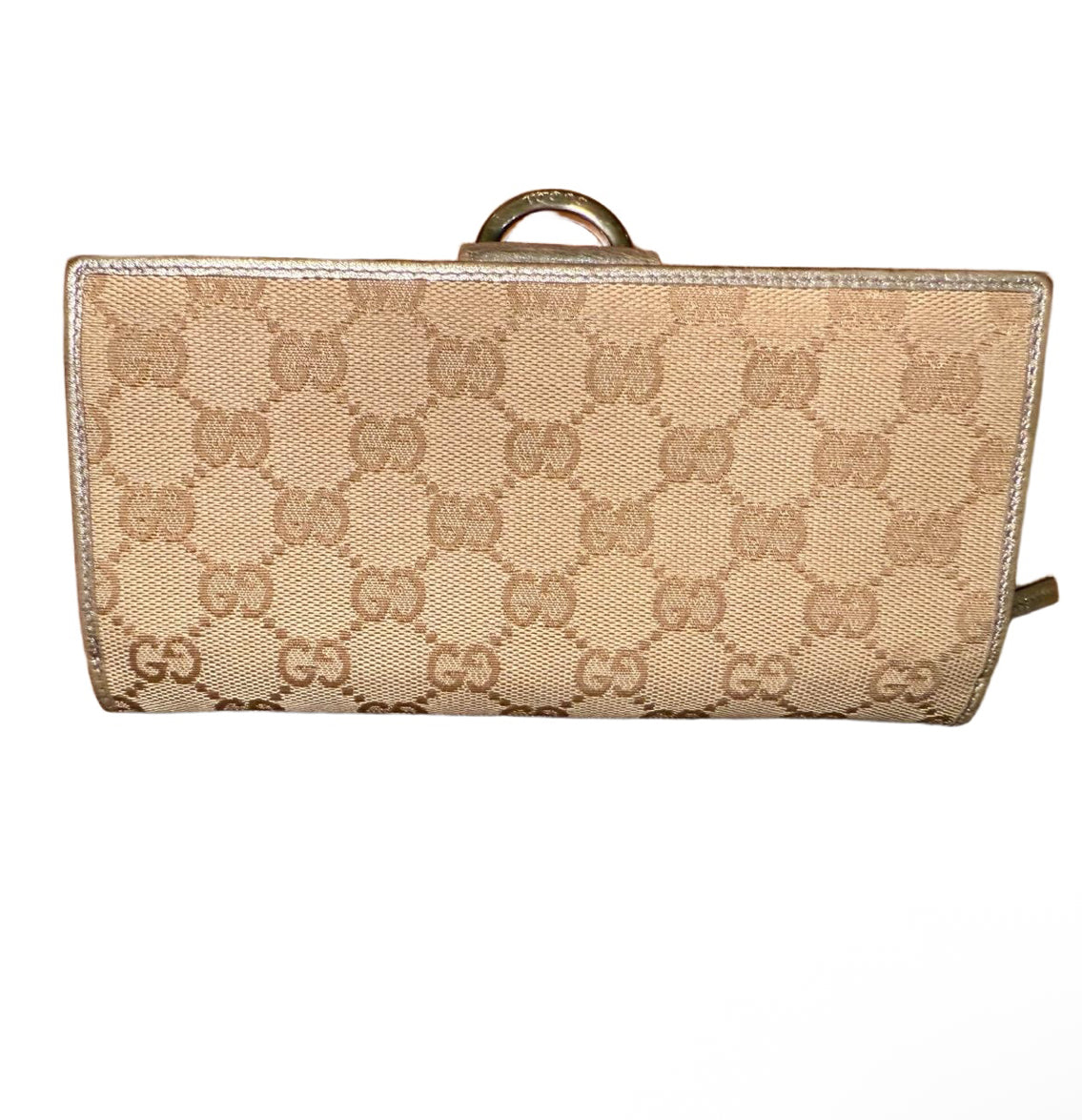 Gucci Wallet Womens Beige Metallic Gold Continental GG Canvas