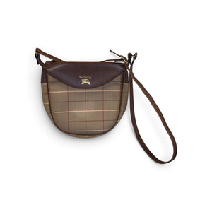 Burberry Brown Plaid Crossbody Shoulder Bag With Adjustable Strap