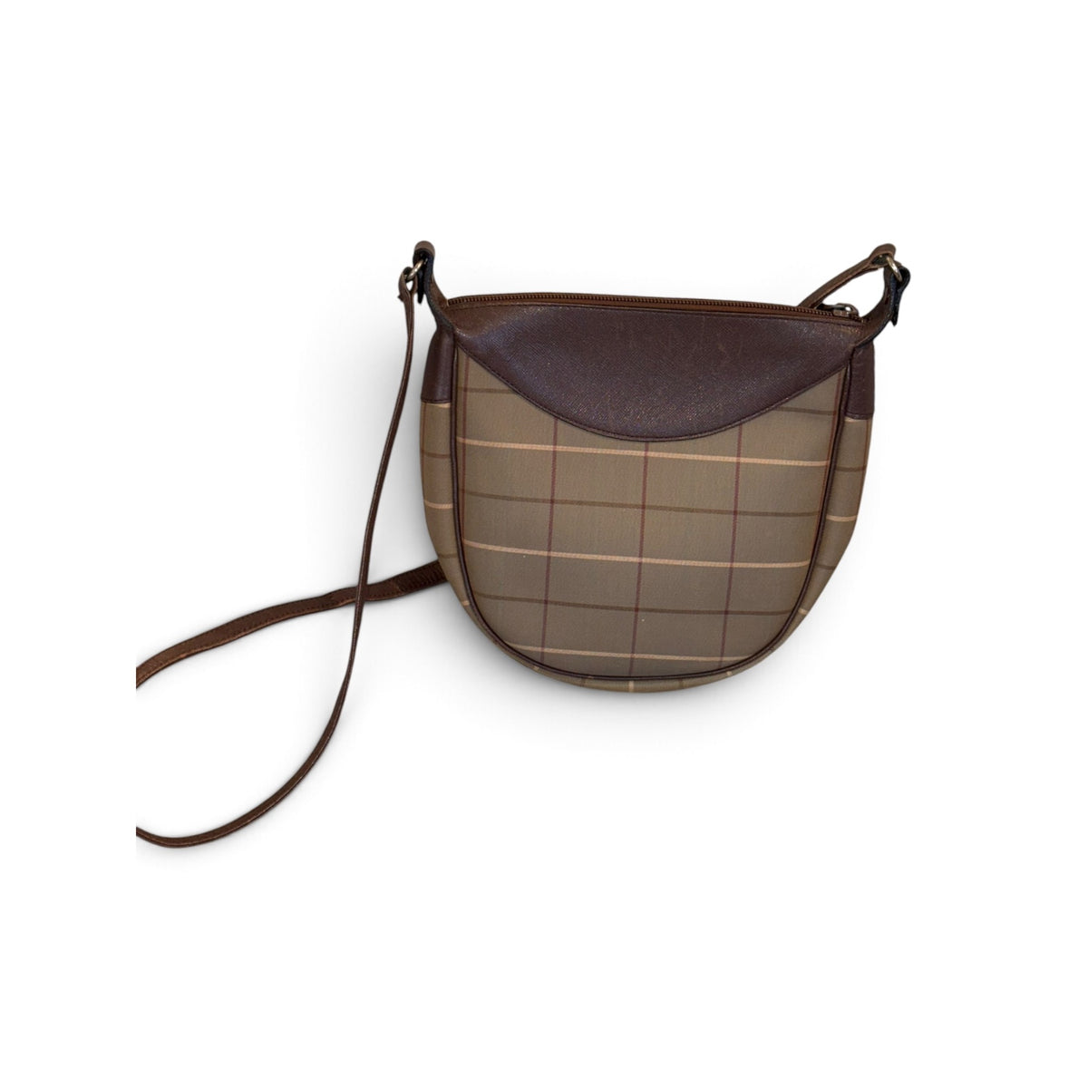 Burberry Brown Plaid Crossbody Shoulder Bag With Adjustable Strap