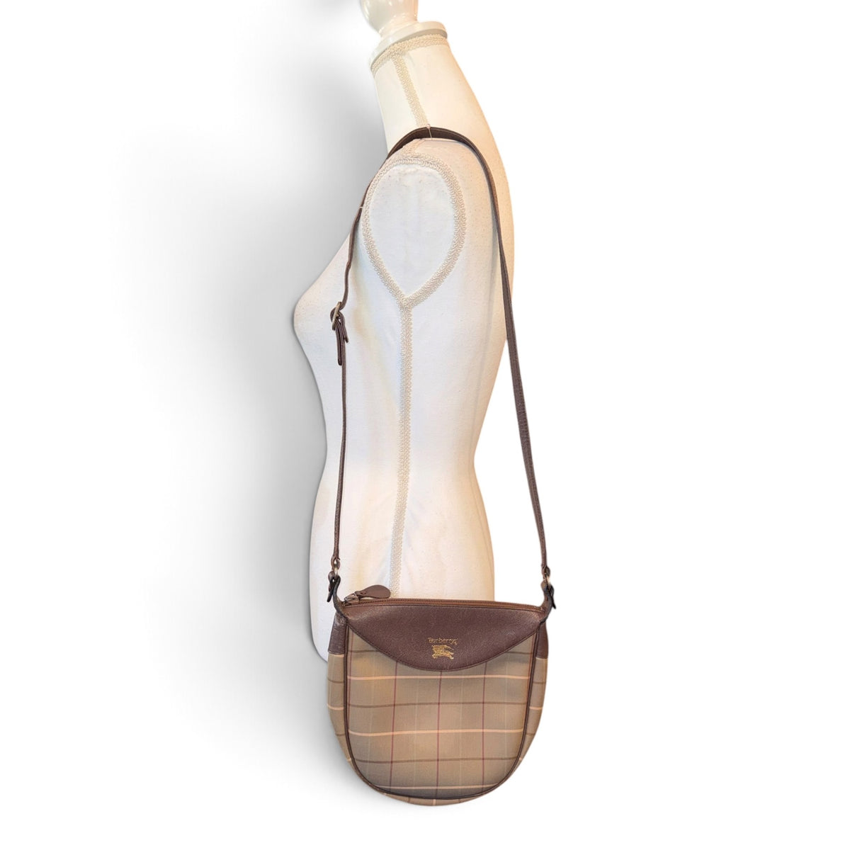 Burberry Brown Plaid Crossbody Shoulder Bag With Adjustable Strap