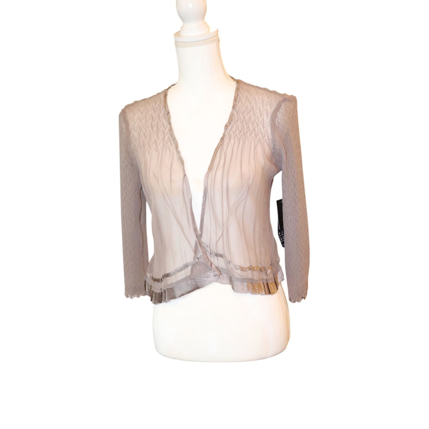 Komarov Sheer Pleated Oyster Shrug Jacket With 3/4 Sleeves Size S
