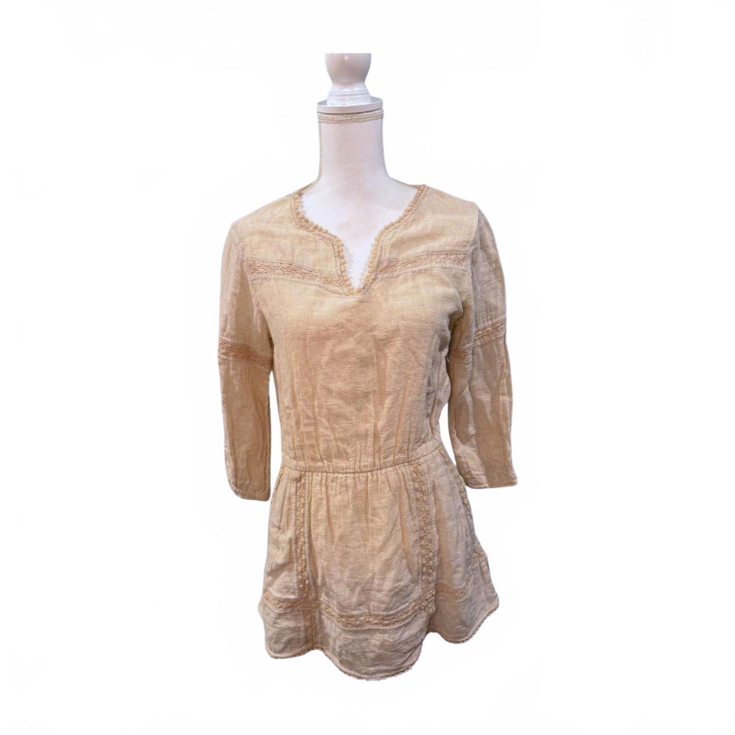 ANINE BING Cotton–Linen Peasant Tunic Dress – Size Small