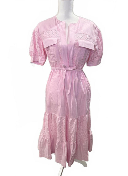 Derek Lam Pink Eyelet Midi Dress, Size 00 (fits a small)