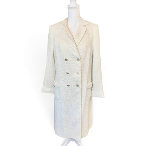 Etro Milano Womens Ivory Bouclé Double-Breasted Long Coat Made In Italy