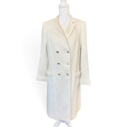 Etro Milano Womens Ivory Bouclé Double-Breasted Long Coat Made In Italy