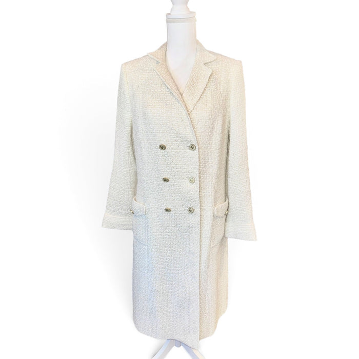Etro Milano Womens Ivory Bouclé Double-Breasted Long Coat Made In Italy