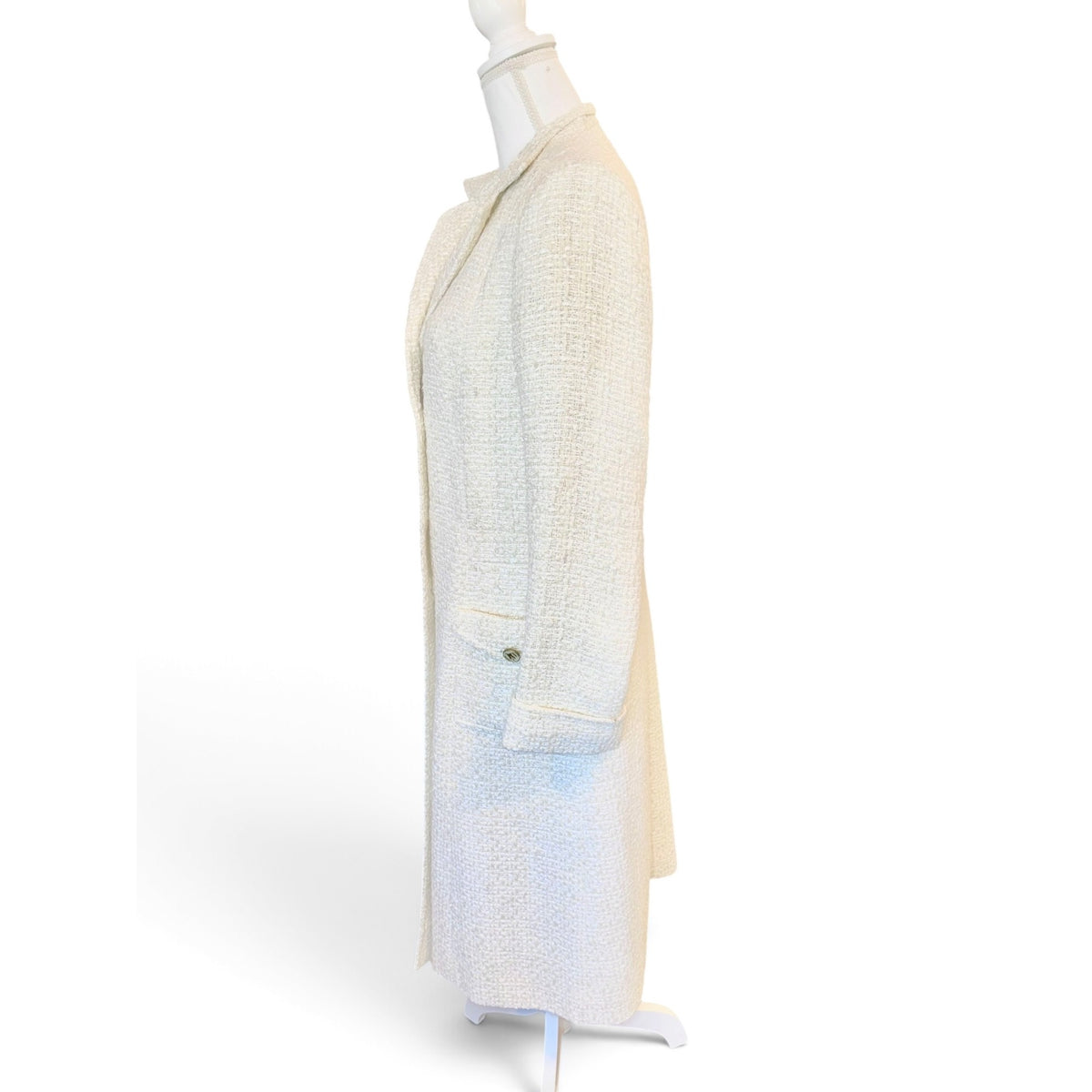 Etro Milano Womens Ivory Bouclé Double-Breasted Long Coat Made In Italy