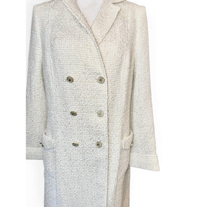 Etro Milano Womens Ivory Bouclé Double-Breasted Long Coat Made In Italy