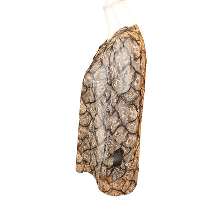 Patterson J. Kincaid Snake Print Sheer Button-Down Blouse With Leather Trim, Size M