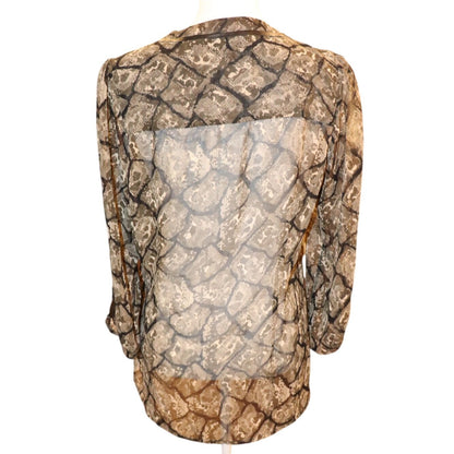 Patterson J. Kincaid Snake Print Sheer Button-Down Blouse With Leather Trim, Size M