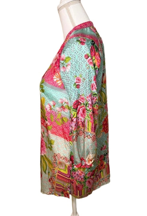 New Johnny Was Patchwork Silk Blouse , Women’s XXS (fits like small)