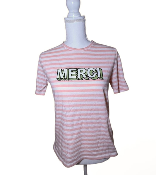 New KULE Pink White Striped Merci Crew Neck T-Shirt, Size XS