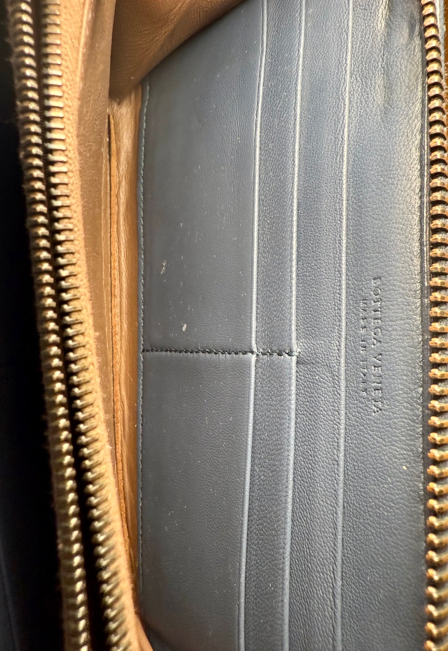 Rare Bottega Veneta Metropolis Leather Zip Wallet in Muted Blue