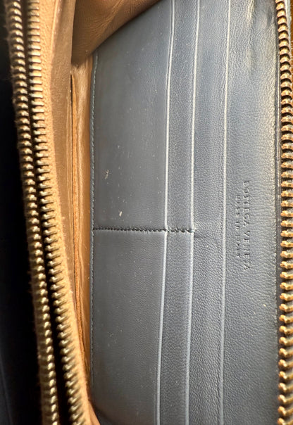 Rare Bottega Veneta Metropolis Leather Zip Wallet in Muted Blue