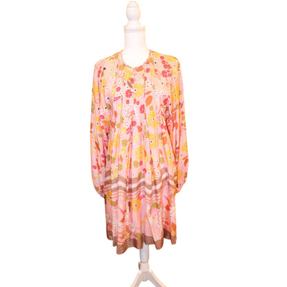 By TiMo Floral Long-Sleeve Womens Pleated Mini Dress, Large