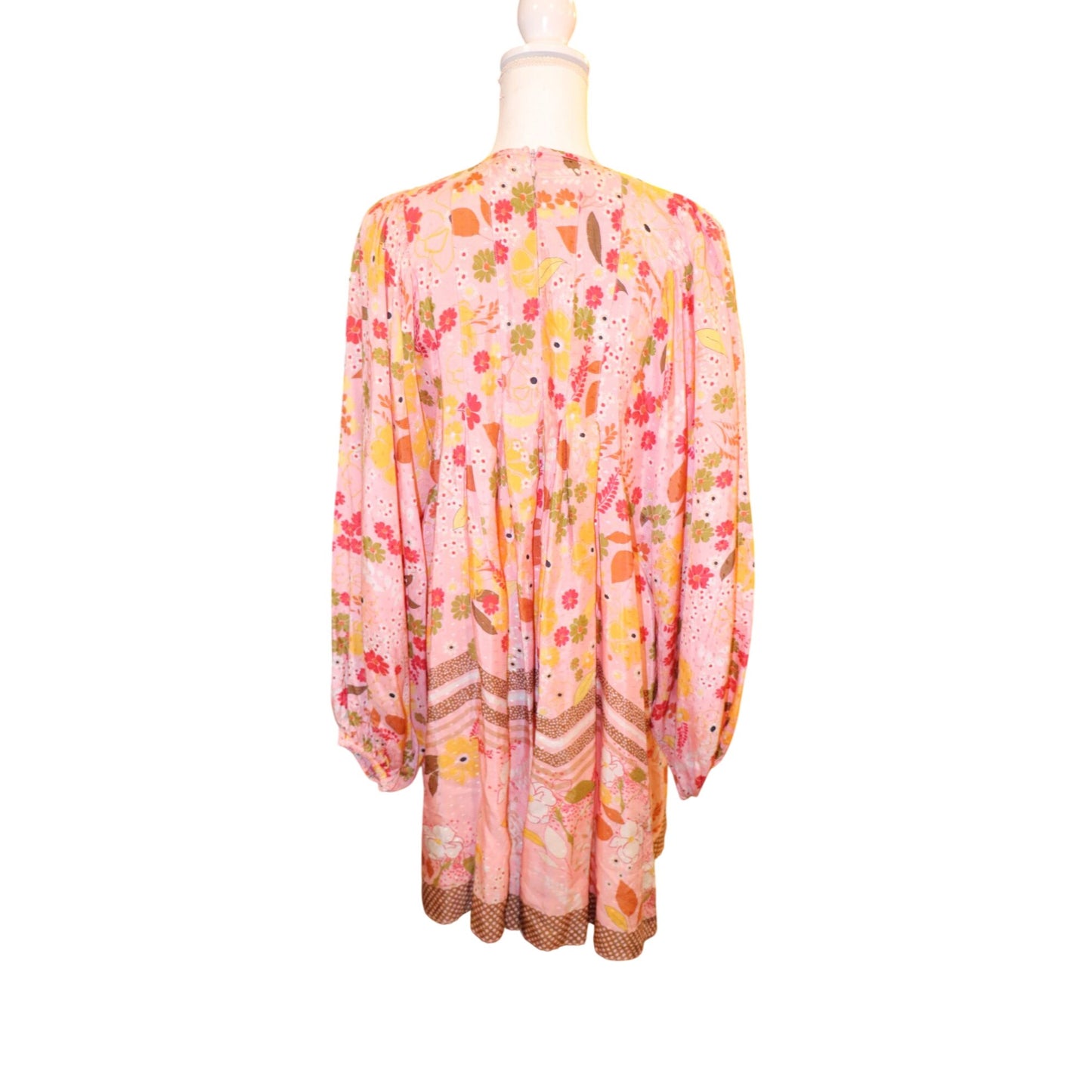 By TiMo Floral Long-Sleeve Womens Pleated Mini Dress, Large