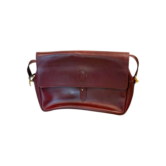 Cartier Must Burgundy Leather Messenger Bag With Adjustable Strap & Brass Hardware